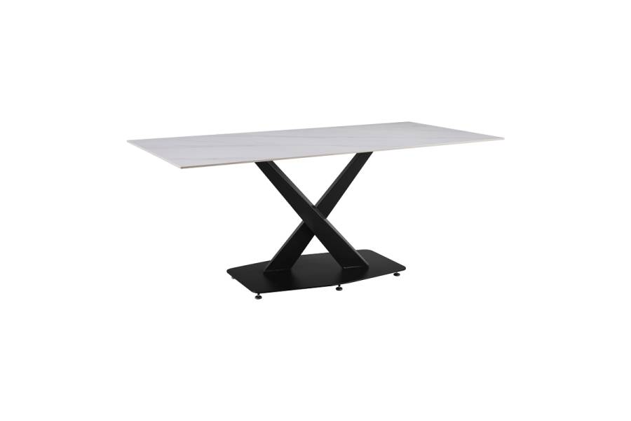 Τραπέζι Tafel pakoworld Sintered stone λευκό με μεταλλικά πόδια σε μαύρη απόχρωση 180x90x76εκ