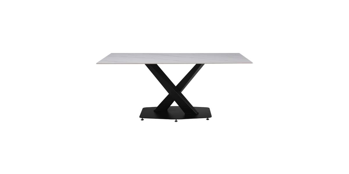 Τραπέζι Tafel pakoworld Sintered stone λευκό με μεταλλικά πόδια σε μαύρη απόχρωση 180x90x76εκ