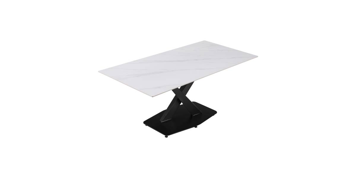 Τραπέζι Tafel pakoworld Sintered stone λευκό με μεταλλικά πόδια σε μαύρη απόχρωση 180x90x76εκ