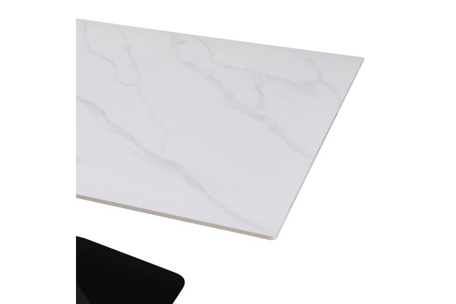 Τραπέζι Tafel pakoworld Sintered stone λευκό με μεταλλικά πόδια σε μαύρη απόχρωση 180x90x76εκ