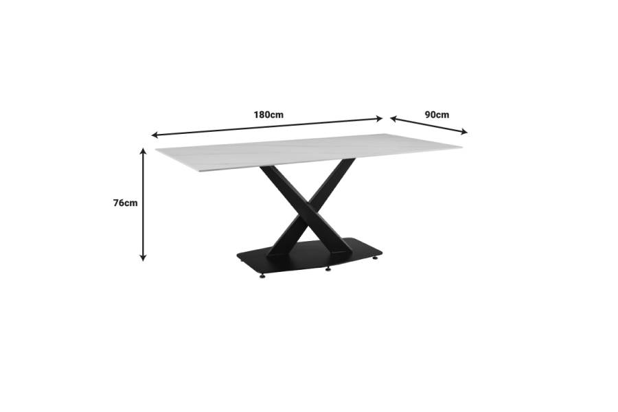 Τραπέζι Tafel pakoworld Sintered stone λευκό με μεταλλικά πόδια σε μαύρη απόχρωση 180x90x76εκ