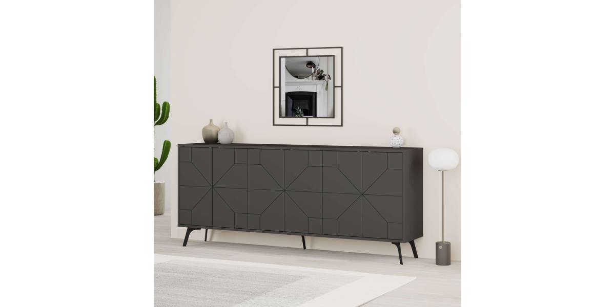 Μπουφές Dune pakoworld σε ανθρακί απόχρωση 181x35x77.4εκ