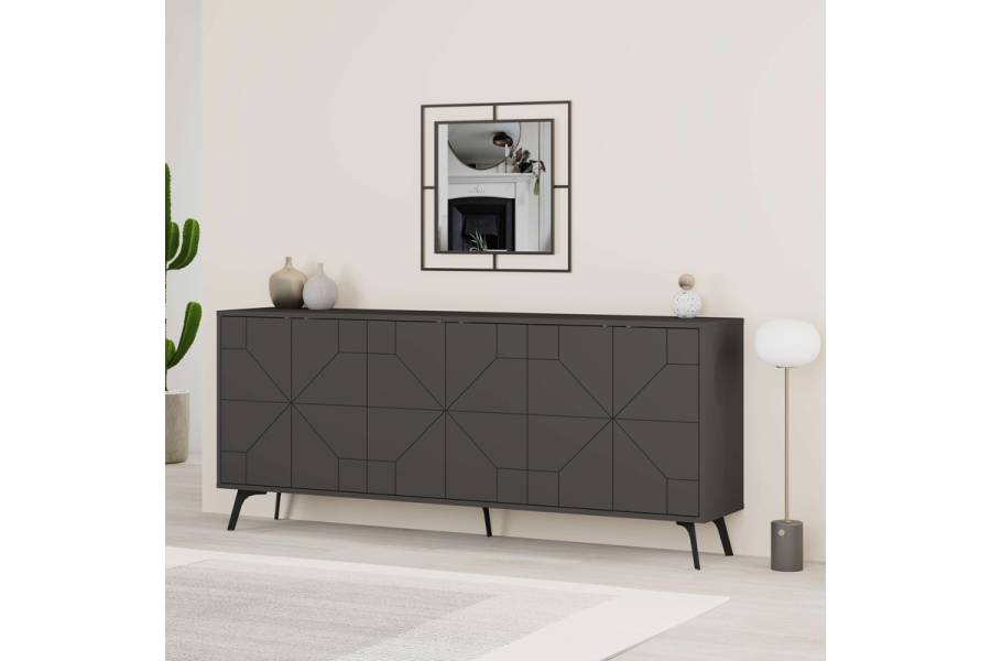 Μπουφές Dune pakoworld σε ανθρακί απόχρωση 181x35x77.4εκ