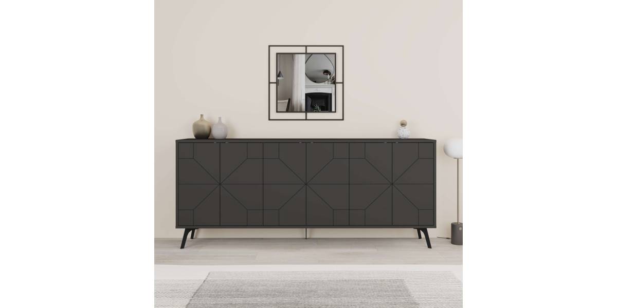 Μπουφές Dune pakoworld σε ανθρακί απόχρωση 181x35x77.4εκ