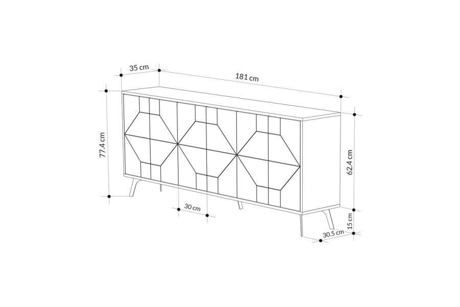 Μπουφές Dune pakoworld σε ανθρακί απόχρωση 181x35x77.4εκ