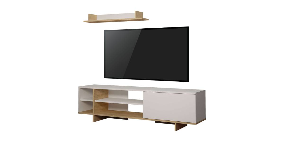 Σύνθετο σαλονιού Saloon pakoworld σε λευκή-oak απόχρωση 160x35.5x44εκ