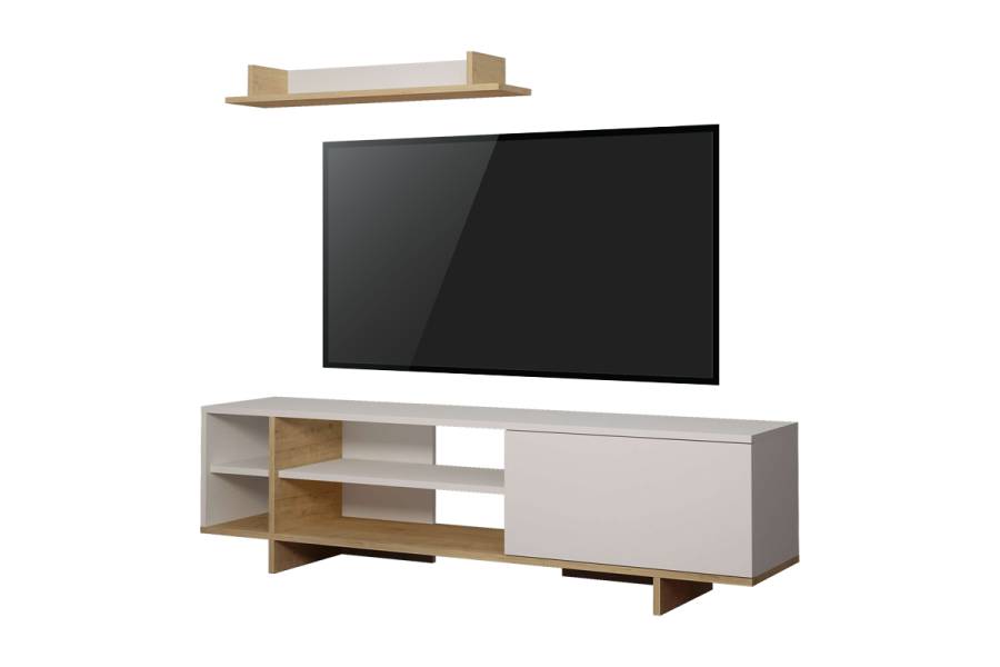 Σύνθετο σαλονιού Saloon pakoworld σε λευκή-oak απόχρωση 160x35.5x44εκ