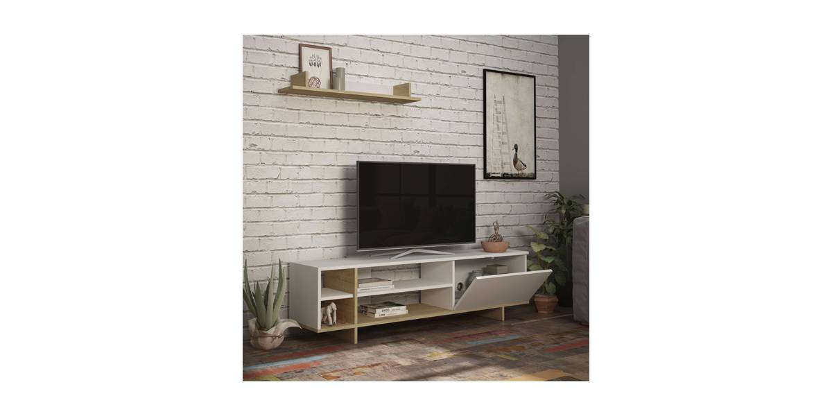 Σύνθετο σαλονιού Saloon pakoworld σε λευκή-oak απόχρωση 160x35.5x44εκ