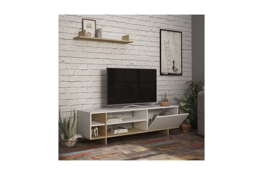Σύνθετο σαλονιού Saloon pakoworld σε λευκή-oak απόχρωση 160x35.5x44εκ