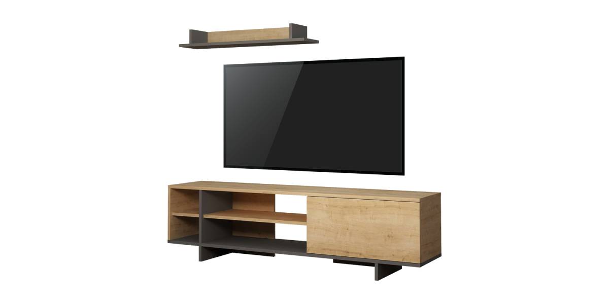Σύνθετο σαλονιού Saloon pakoworld σε ανθρακί-oak απόχρωση 160x35.5x44εκ