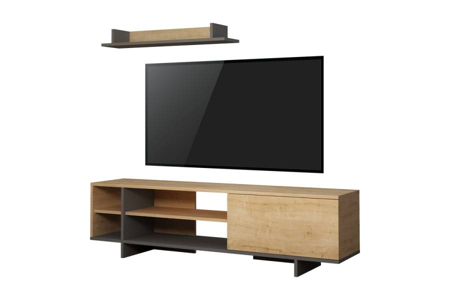 Σύνθετο σαλονιού Saloon pakoworld σε ανθρακί-oak απόχρωση 160x35.5x44εκ