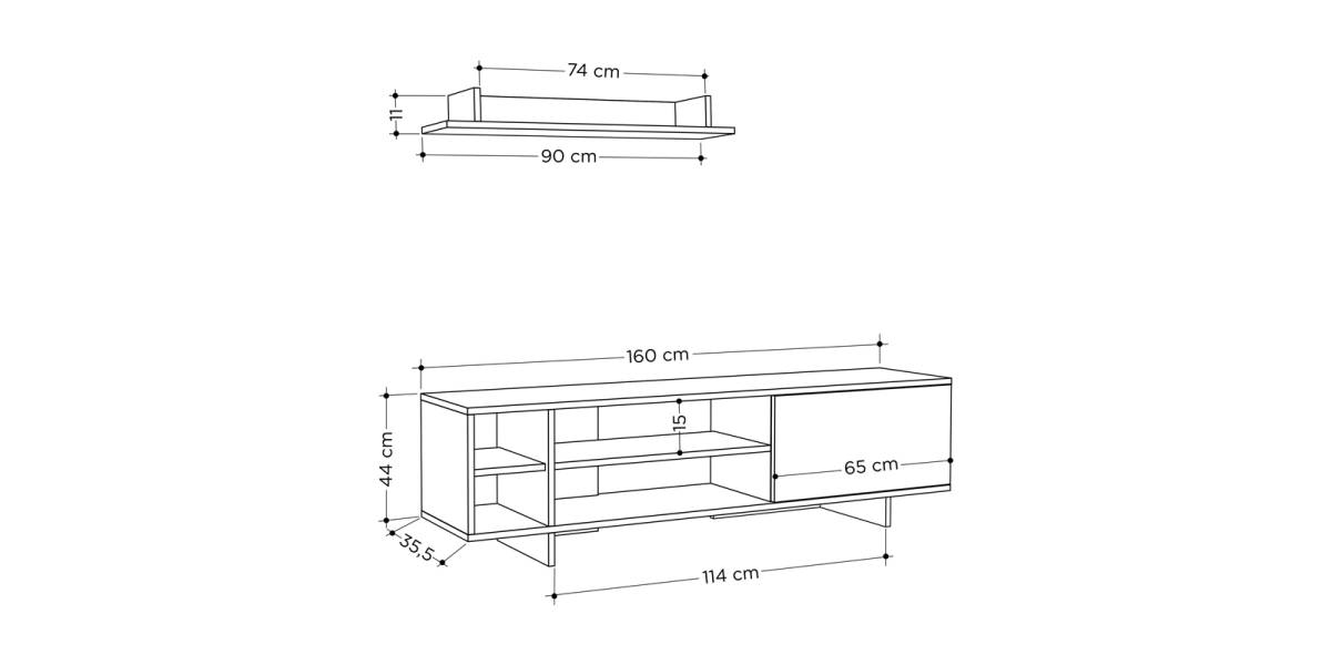 Σύνθετο σαλονιού Saloon pakoworld σε ανθρακί-oak απόχρωση 160x35.5x44εκ