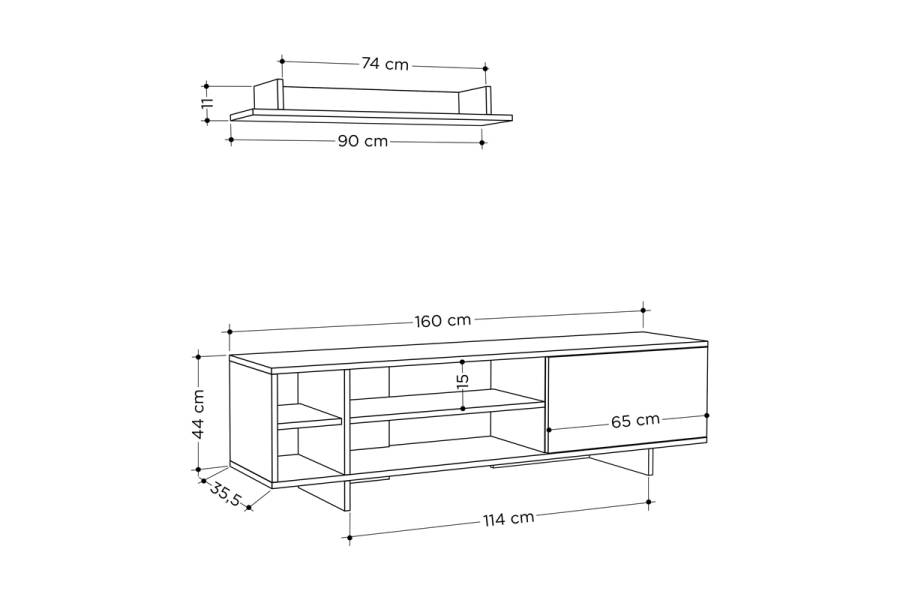 Σύνθετο σαλονιού Saloon pakoworld σε ανθρακί-oak απόχρωση 160x35.5x44εκ
