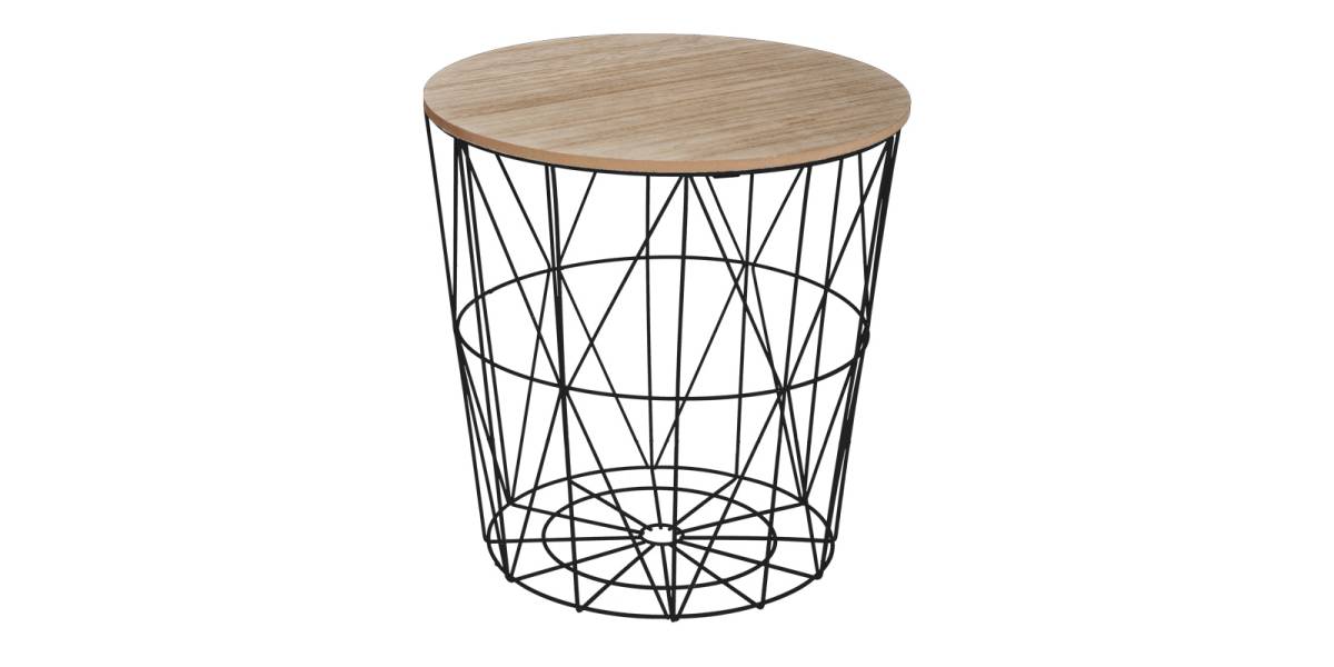Βοηθητικό τραπέζι Kumi pakoworld mdf επιφάνεια oak και μέταλλο σε μαύρη απόχρωση Φ40x41εκ