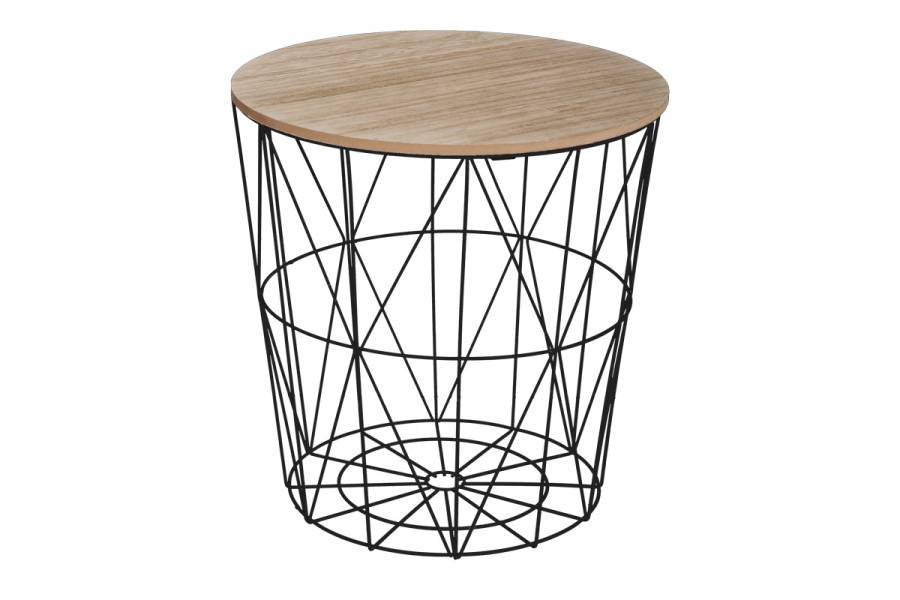 Βοηθητικό τραπέζι Kumi pakoworld mdf επιφάνεια oak και μέταλλο σε μαύρη απόχρωση Φ40x41εκ