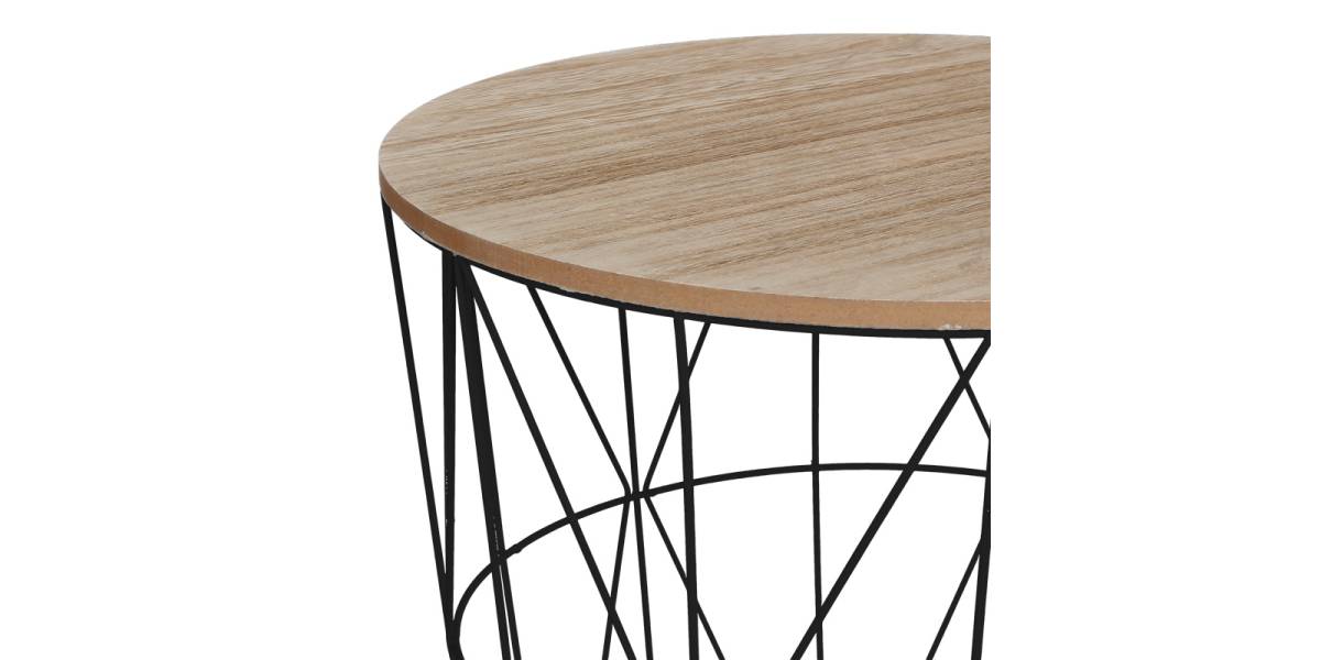 Βοηθητικό τραπέζι Kumi pakoworld mdf επιφάνεια oak και μέταλλο σε μαύρη απόχρωση Φ40x41εκ