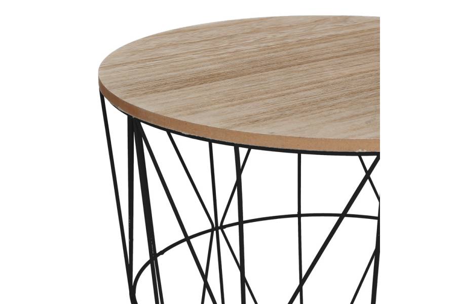 Βοηθητικό τραπέζι Kumi pakoworld mdf επιφάνεια oak και μέταλλο σε μαύρη απόχρωση Φ40x41εκ