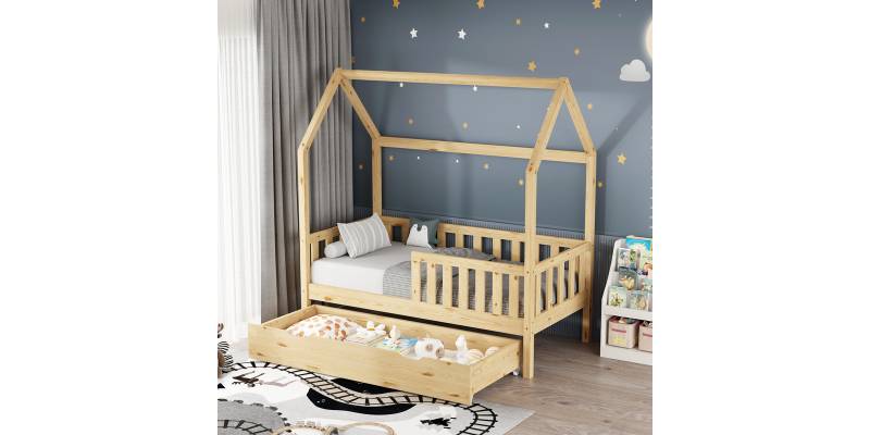 Παιδικό κρεβάτι Bendina τ. Montessori με συρτάρι pakoworld ξύλο πεύκου σε φυσική απόχρωση 70x140εκ