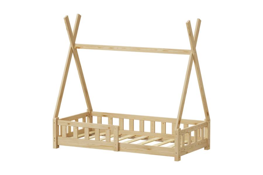 Παιδικό κρεβάτι Noam τ.Montessori με κιγκλίδωμα pakoworld ξύλο πεύκου σε φυσική απόχρωση 70x140εκ
