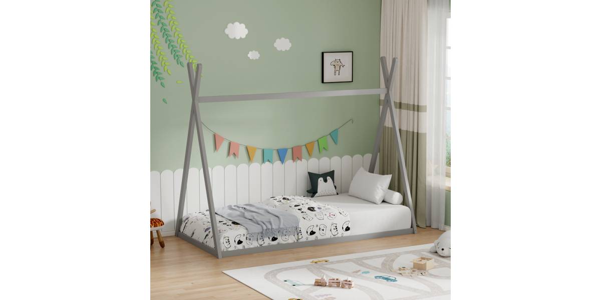 Παιδικό κρεβάτι Lilly τ.Montessori pakoworld ξύλο πεύκου σε γκρι απόχρωση 90x190εκ