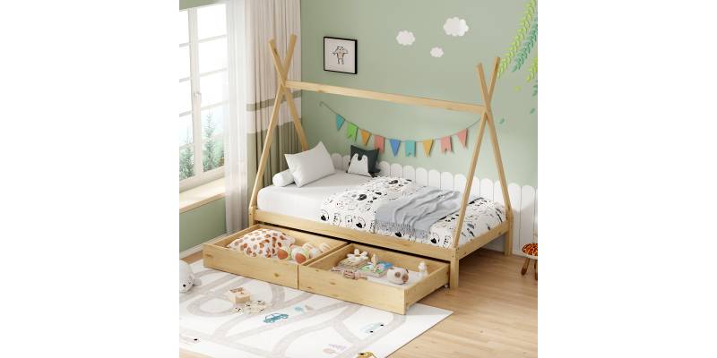 Παιδικό κρεβάτι Lalitto τ. Montessori με 2 συρτάρια pakoworld ξύλο πεύκου σε φυσική απόχρωση 90x190εκ