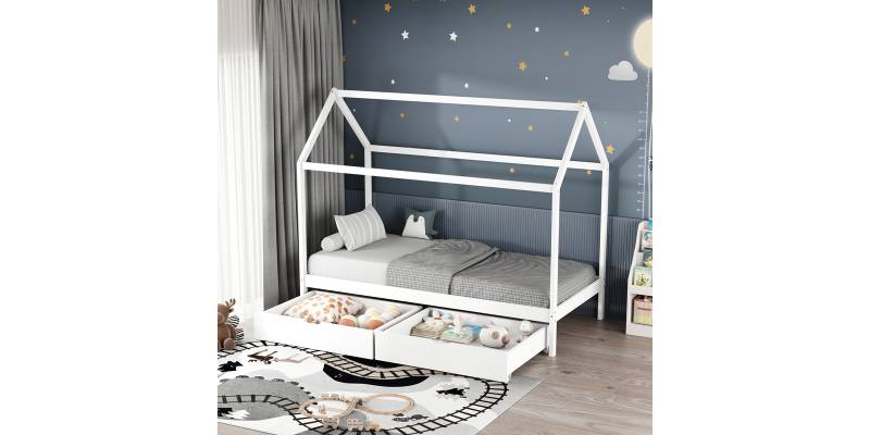 Παιδικό κρεβάτι Mellin τ. Montessori με 2 συρτάρια pakoworld ξύλο πεύκου σε λευκή απόχρωση 90x190εκ