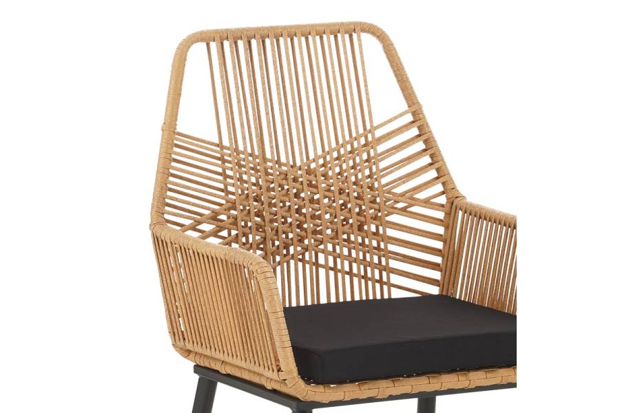 Τραπεζαρία Naoki-Tanish σετ 5 τεμ pakoworld γυάλινο- pe rattan σε φυσική απόχρωση με μαυρα πόδια 140x80x78εκ