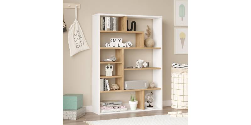 Βιβλιοθήκη Decora pakoworld σε φυσικό-λευκό απόχρωση 90x22x123.6εκ