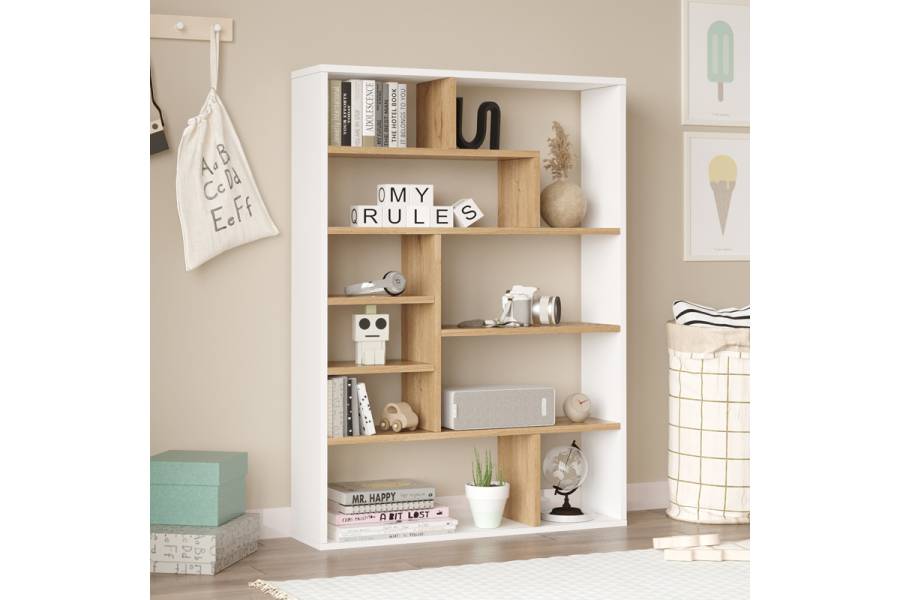 Βιβλιοθήκη Decora pakoworld σε φυσικό-λευκό απόχρωση 90x22x123.6εκ