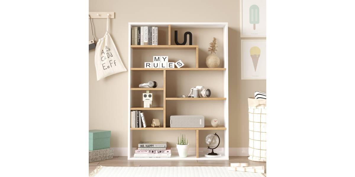 Βιβλιοθήκη Decora pakoworld σε φυσικό-λευκό απόχρωση 90x22x123.6εκ
