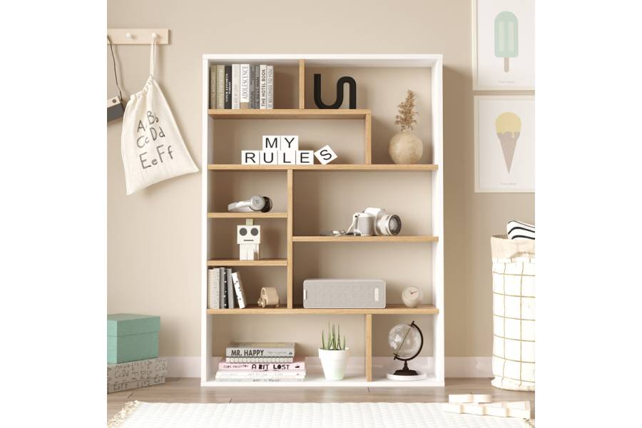 Βιβλιοθήκη Decora pakoworld σε φυσικό-λευκό απόχρωση 90x22x123.6εκ