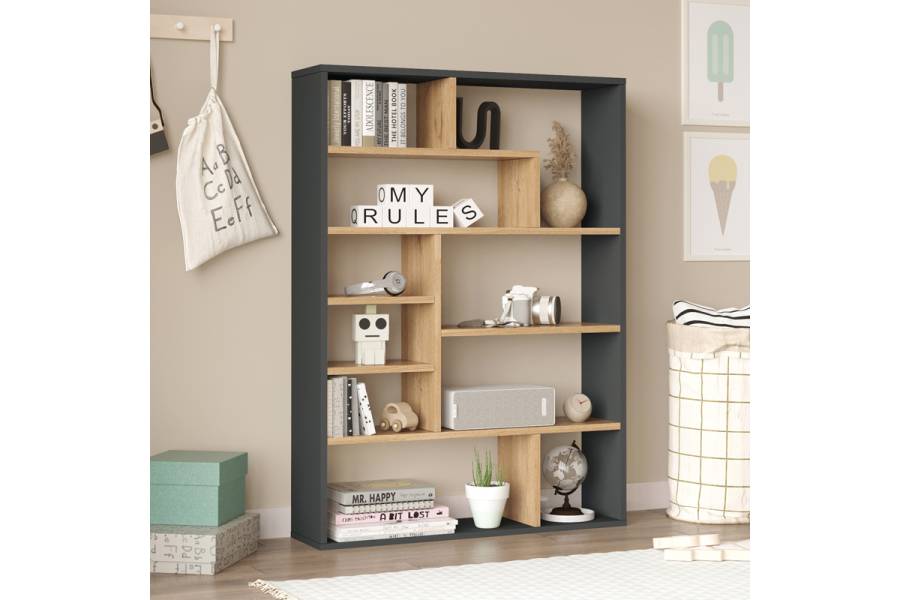 Βιβλιοθήκη Decora pakoworld σε φυσική-ανθρακί απόχρωση 90x22x123.6εκ