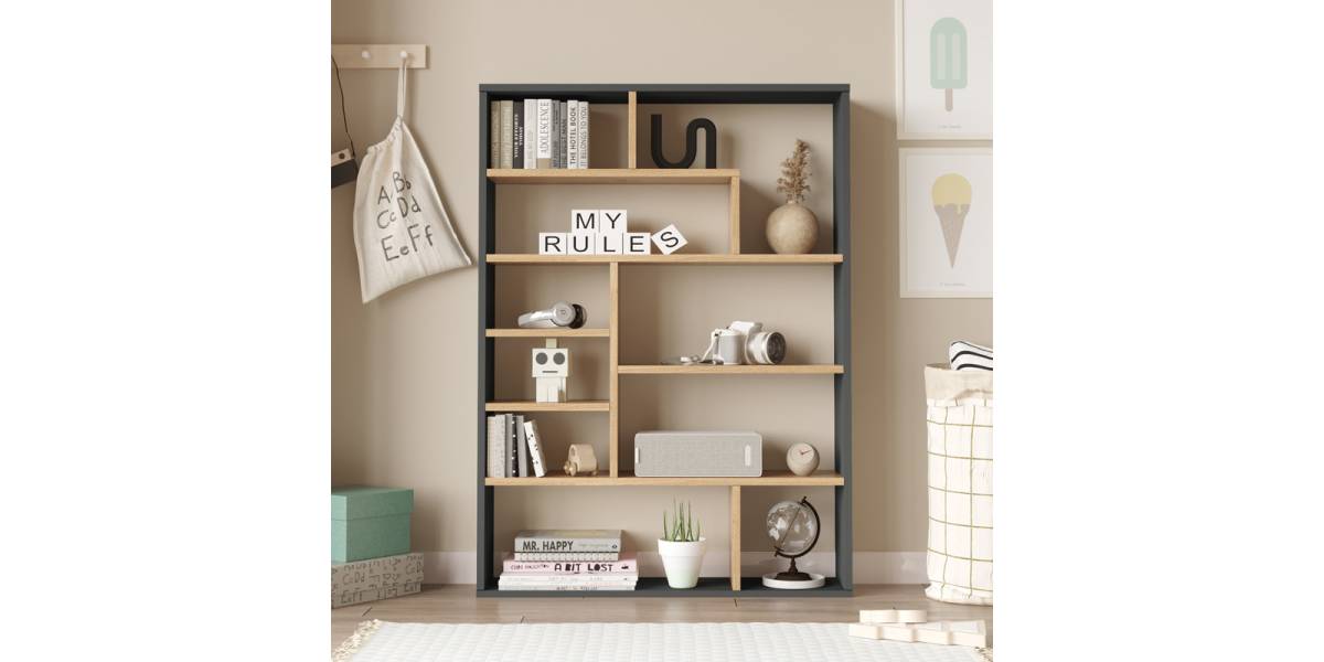 Βιβλιοθήκη Decora pakoworld σε φυσική-ανθρακί απόχρωση 90x22x123.6εκ
