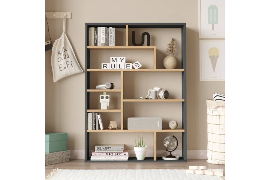 Βιβλιοθήκη Decora pakoworld σε φυσική-ανθρακί απόχρωση 90x22x123.6εκ