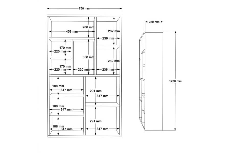 Βιβλιοθήκη Boteca 10θέσεων pakoworld σε λευκή απόχρωση 75x22x123.6εκ