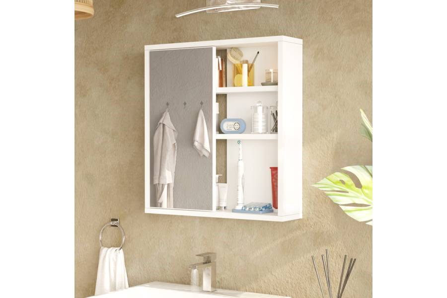 Ντουλάπι μπάνιου Bagno με καθρέπτη pakoworld σε λευκή απόχρωση 60x14.5x63.6εκ