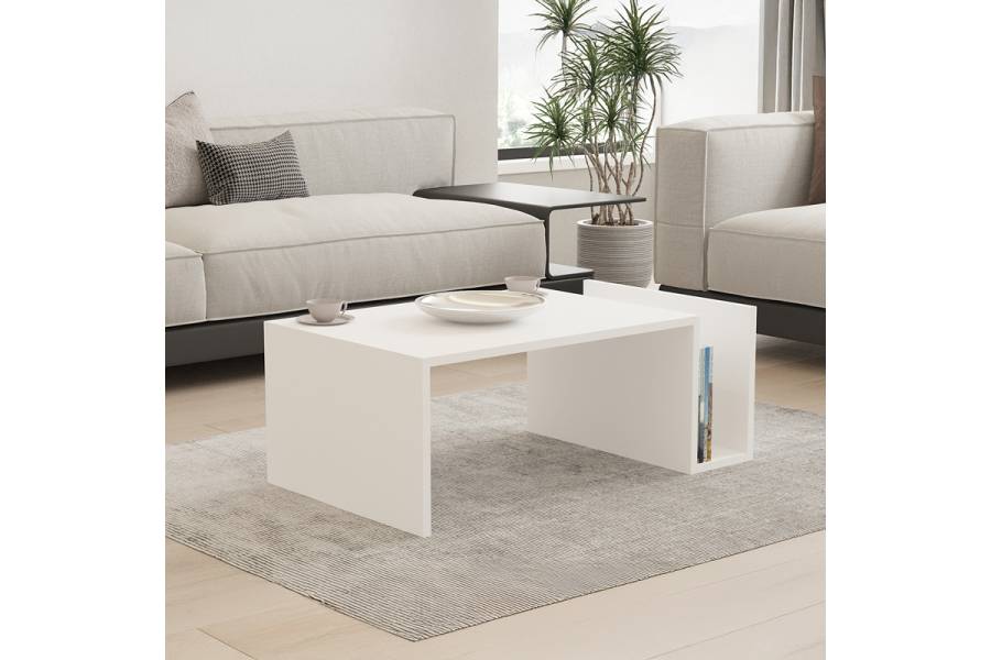 Τραπέζι σαλονιού Poko pakoworld σε λευκή απόχρωση 86.8x50x32,4εκ