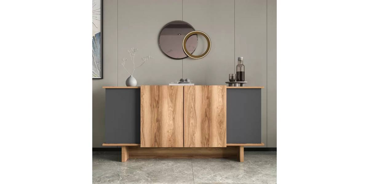 Μπουφές Aramos pakoworld σε ανθρακί - oak απόχρωση 180x45x80εκ