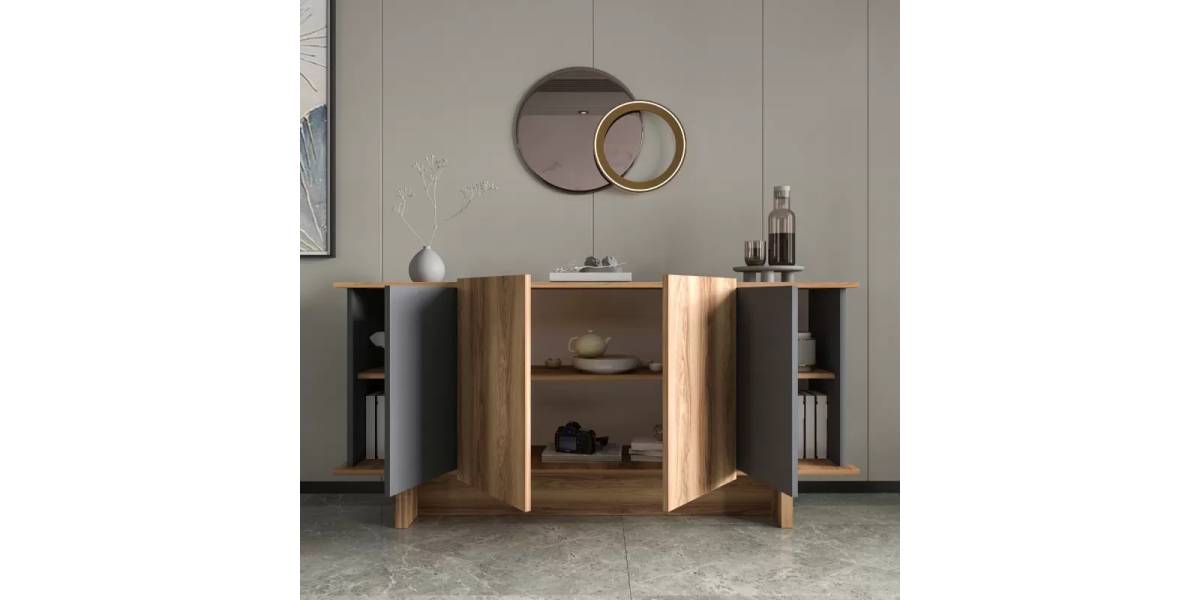 Μπουφές Aramos pakoworld σε ανθρακί - oak απόχρωση 180x45x80εκ