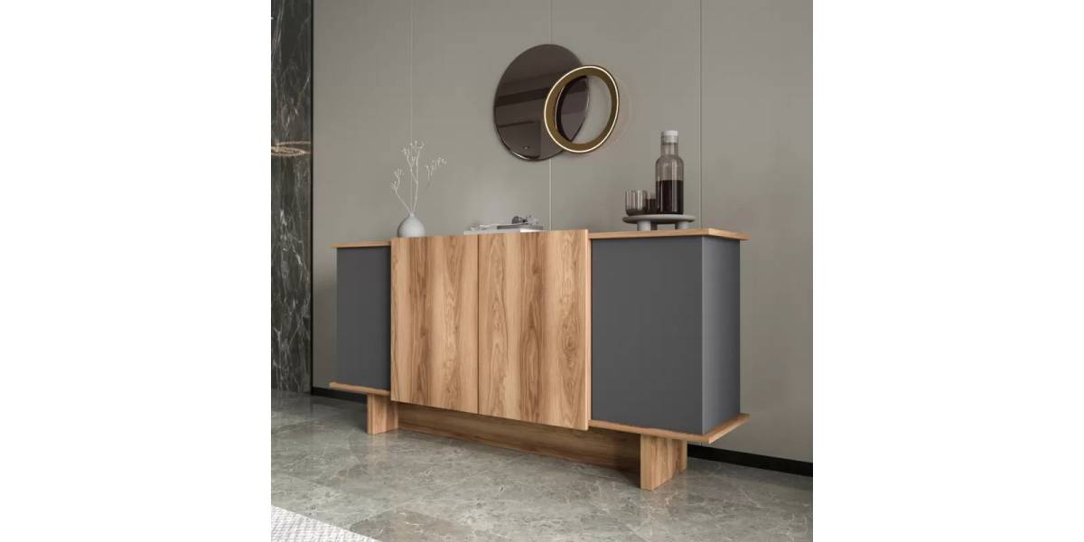 Μπουφές Aramos pakoworld σε ανθρακί - oak απόχρωση 180x45x80εκ