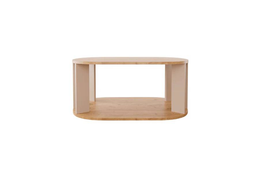 Τραπέζι Solka pakoworld σε oak απόχρωση με ανοιχτό γκρι 90x56x40εκ