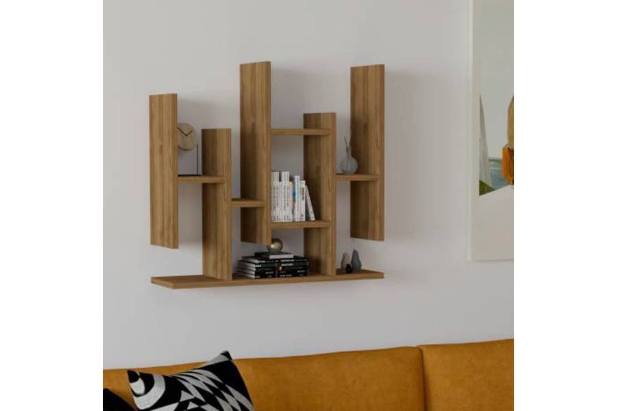 Ραφιέρα τοίχου Bemba pakoworld σε καρυδί απόχρωση 70x19,6x68,8εκ