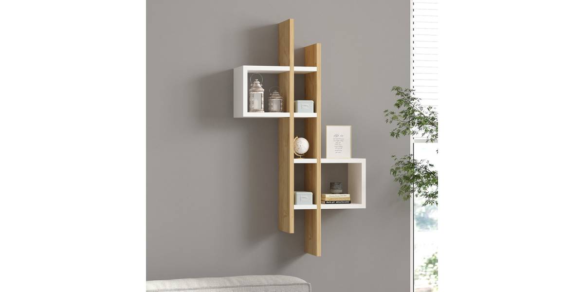 Ραφιέρα τοίχου Garel pakoworld σε oak-λευκή απόχρωση 53,8x19,6x108εκ