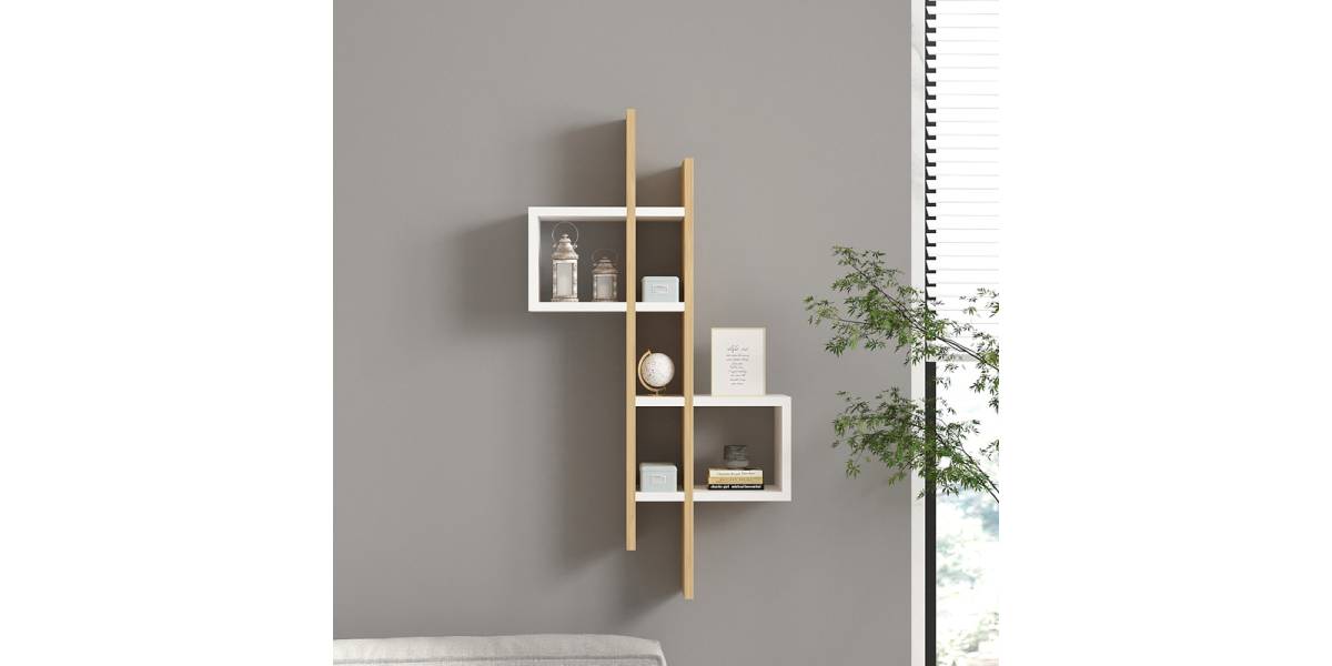 Ραφιέρα τοίχου Garel pakoworld σε oak-λευκή απόχρωση 53,8x19,6x108εκ
