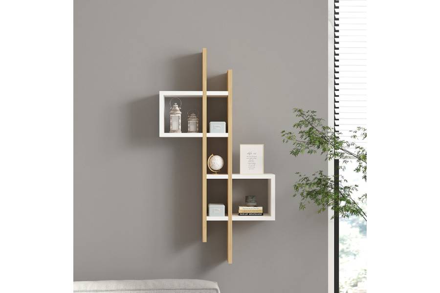 Ραφιέρα τοίχου Garel pakoworld σε oak-λευκή απόχρωση 53,8x19,6x108εκ