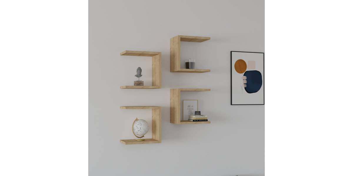 Ραφιέρα τοίχου Perari pakoworld 4τεμ.σε oak απόχρωση 30x19.6x30εκ
