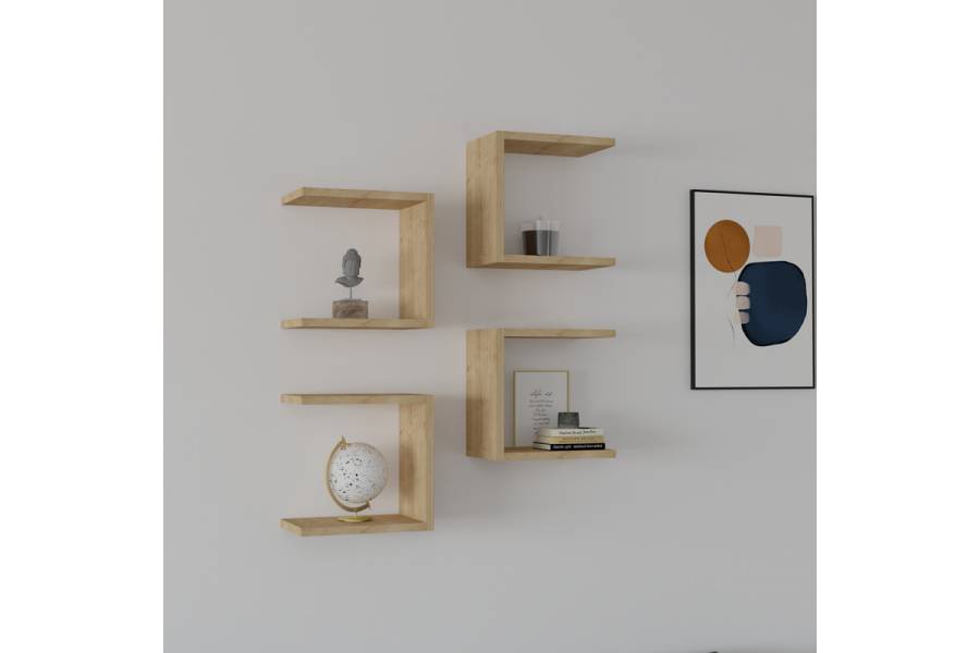 Ραφιέρα τοίχου Perari pakoworld 4τεμ.σε oak απόχρωση 30x19.6x30εκ