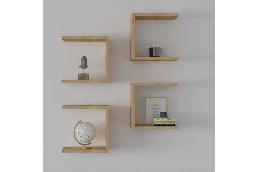 Ραφιέρα τοίχου Perari pakoworld 4τεμ.σε oak απόχρωση 30x19.6x30εκ
