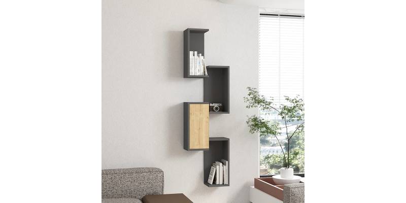Ραφιέρα τοίχου Kongo pakoworld σε oak- ανθρακί απόχρωση 44x20x159εκ