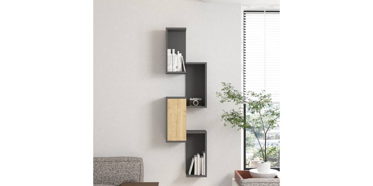 Ραφιέρα τοίχου Kongo pakoworld σε oak- ανθρακί απόχρωση 44x20x159εκ